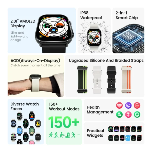 AMOLED Smartwatch, Bluetooth Calling & Fitness Tracking