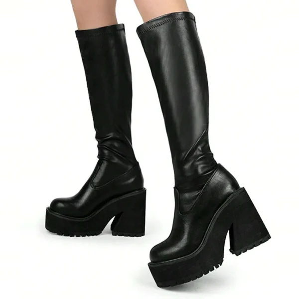"Women's Chunky Platform Knee-High Punk Boots"
